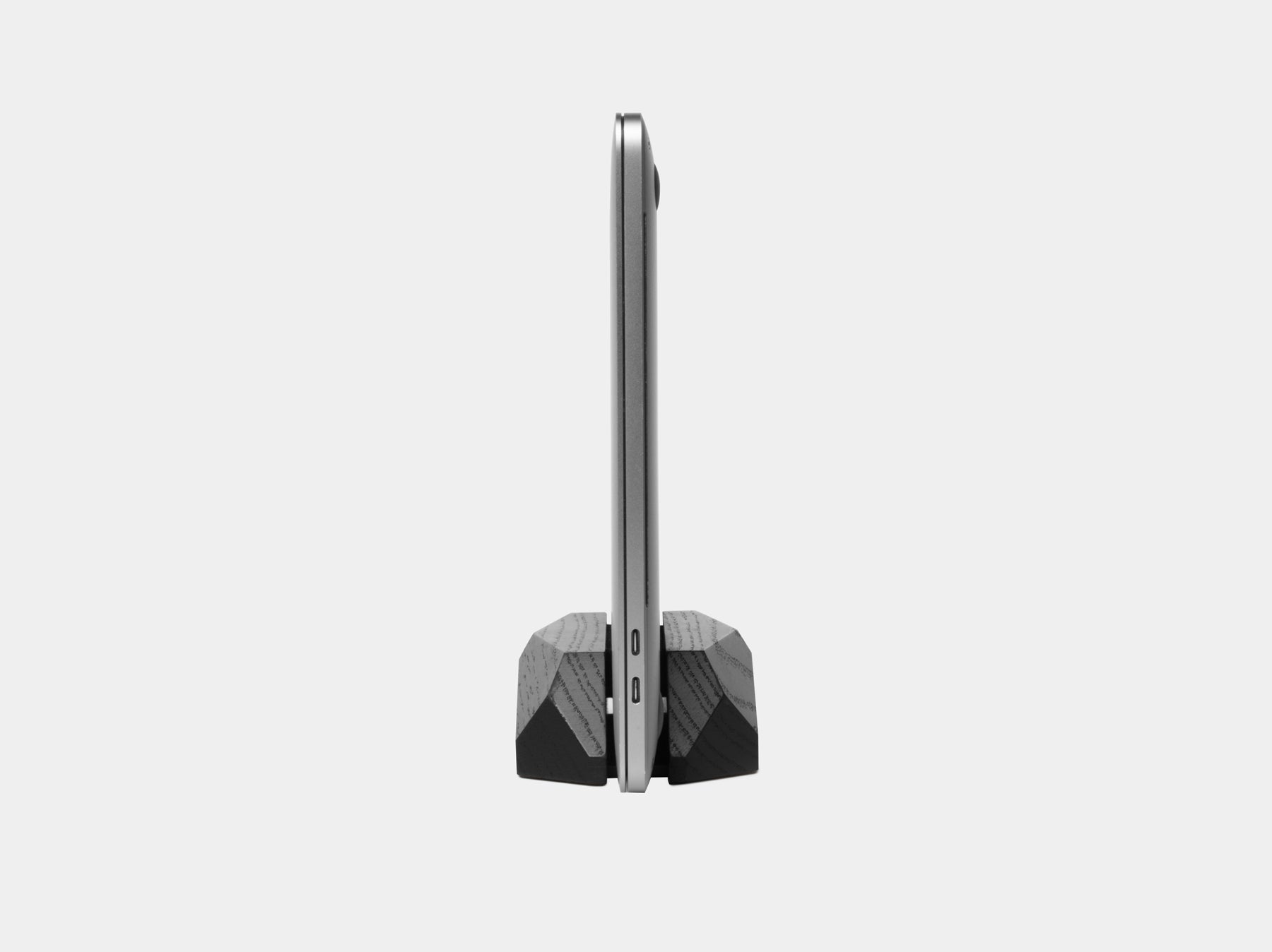 oakywood black wooden laptop stand side view | black
