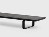 black wooden desk shelf with black legs - closeup | black, black