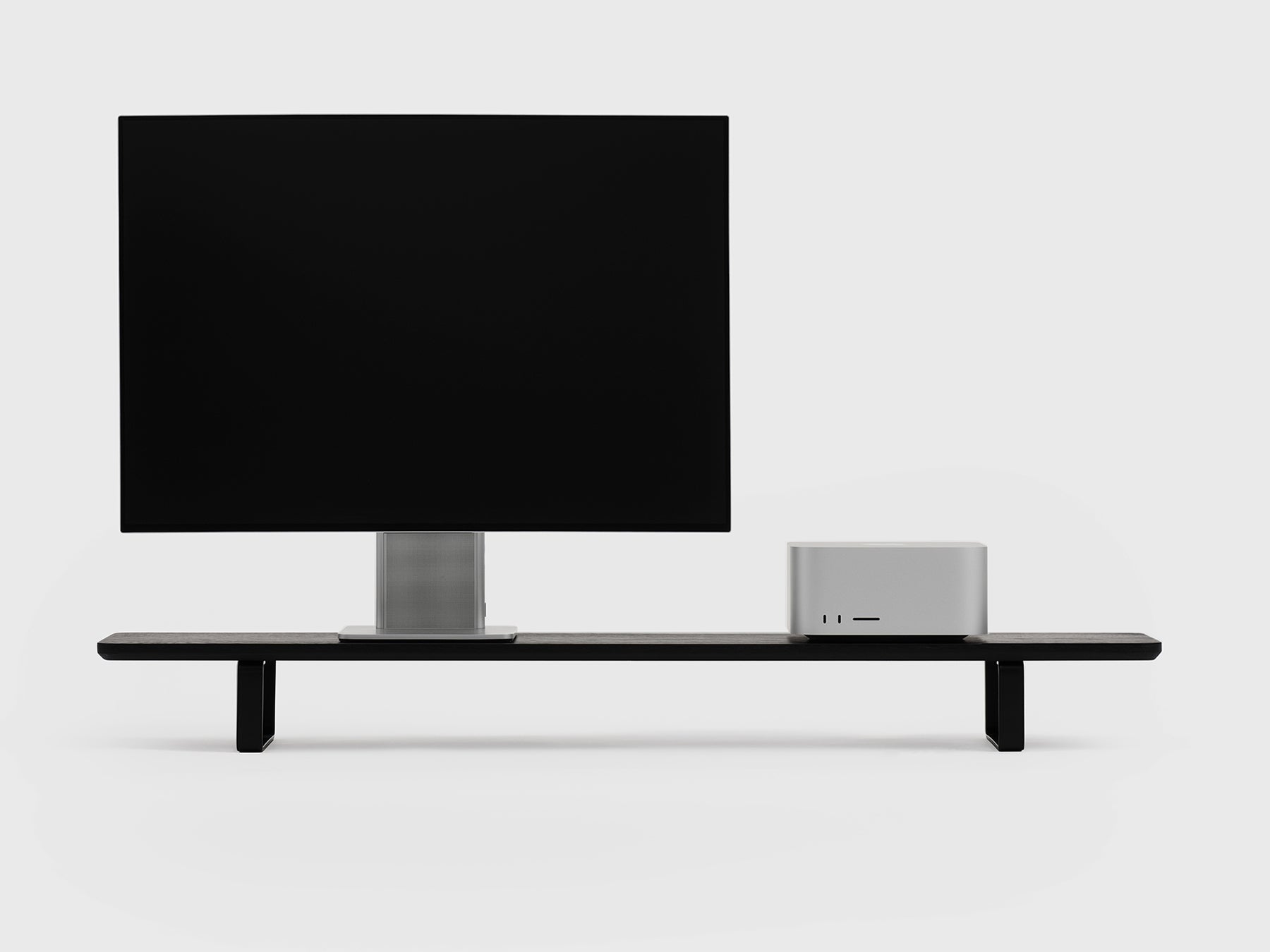 black wooden desk shelf with black legs - front | black, black