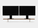 walnut veneer desk shelf with white legs - dual screen setup | walnut veneer, white