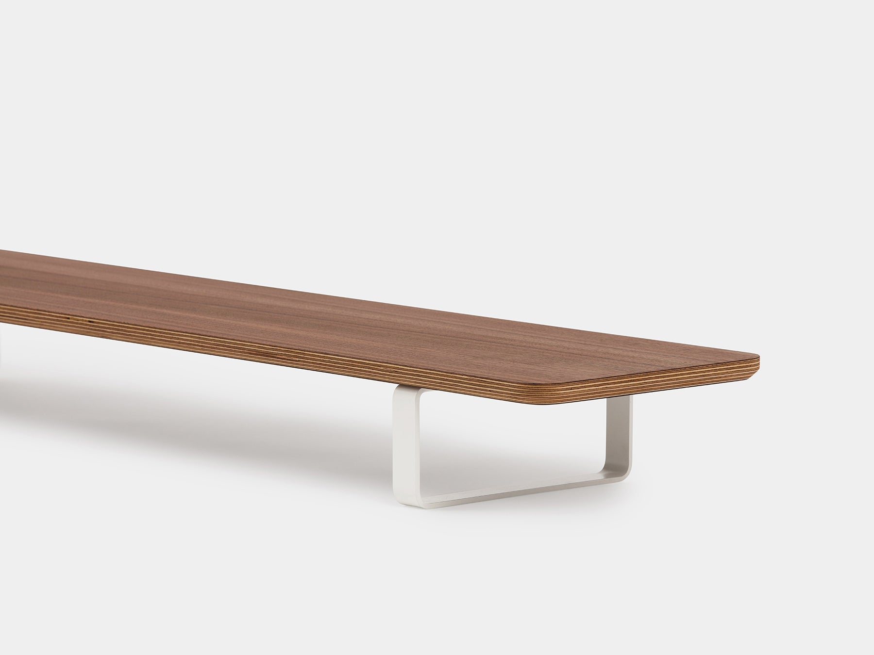 walnut veneer desk shelf with white legs - closeup | walnut veneer, white