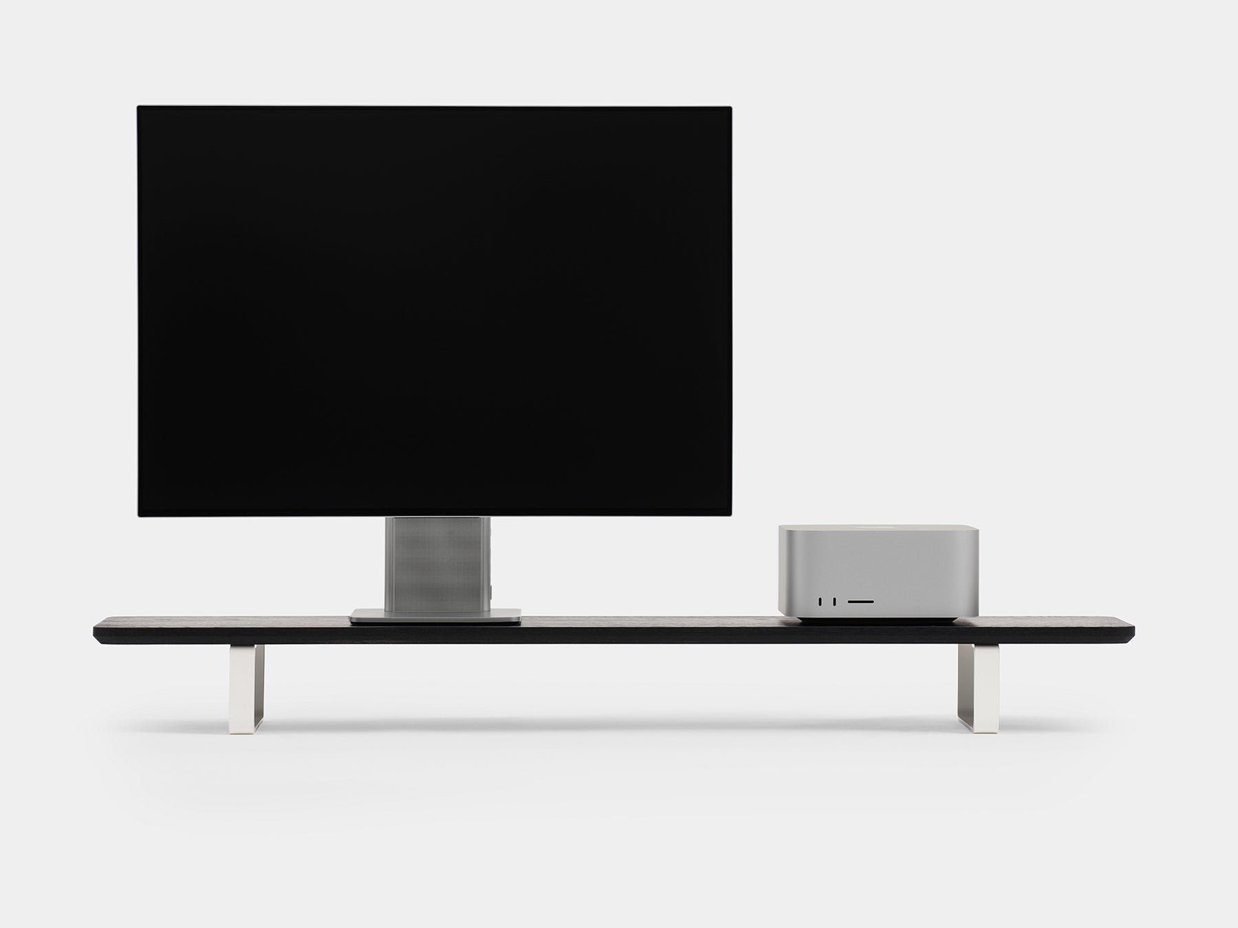 black wooden desk shelf with white legs - front | black, white