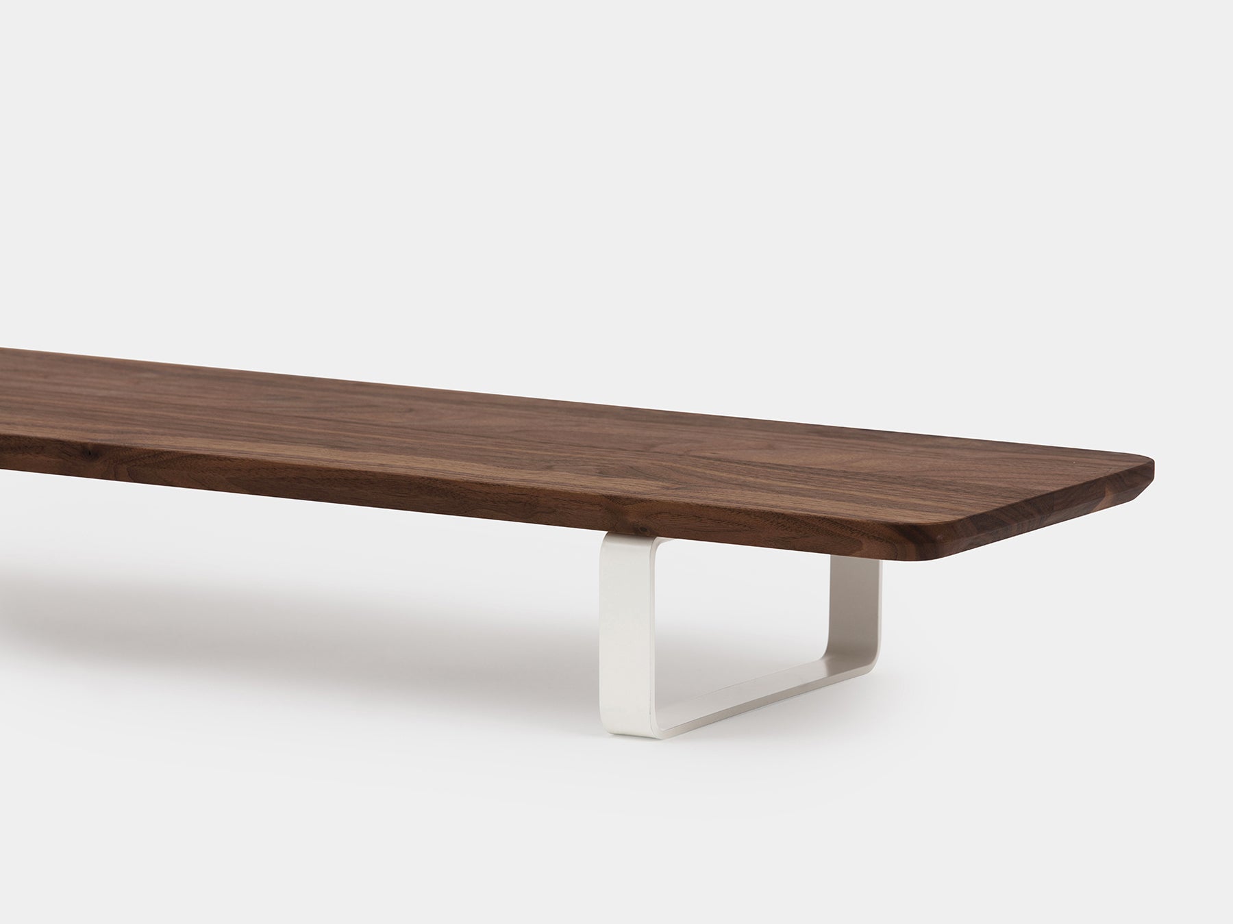 walnut desk shelf with white legs - closeup | walnut, white