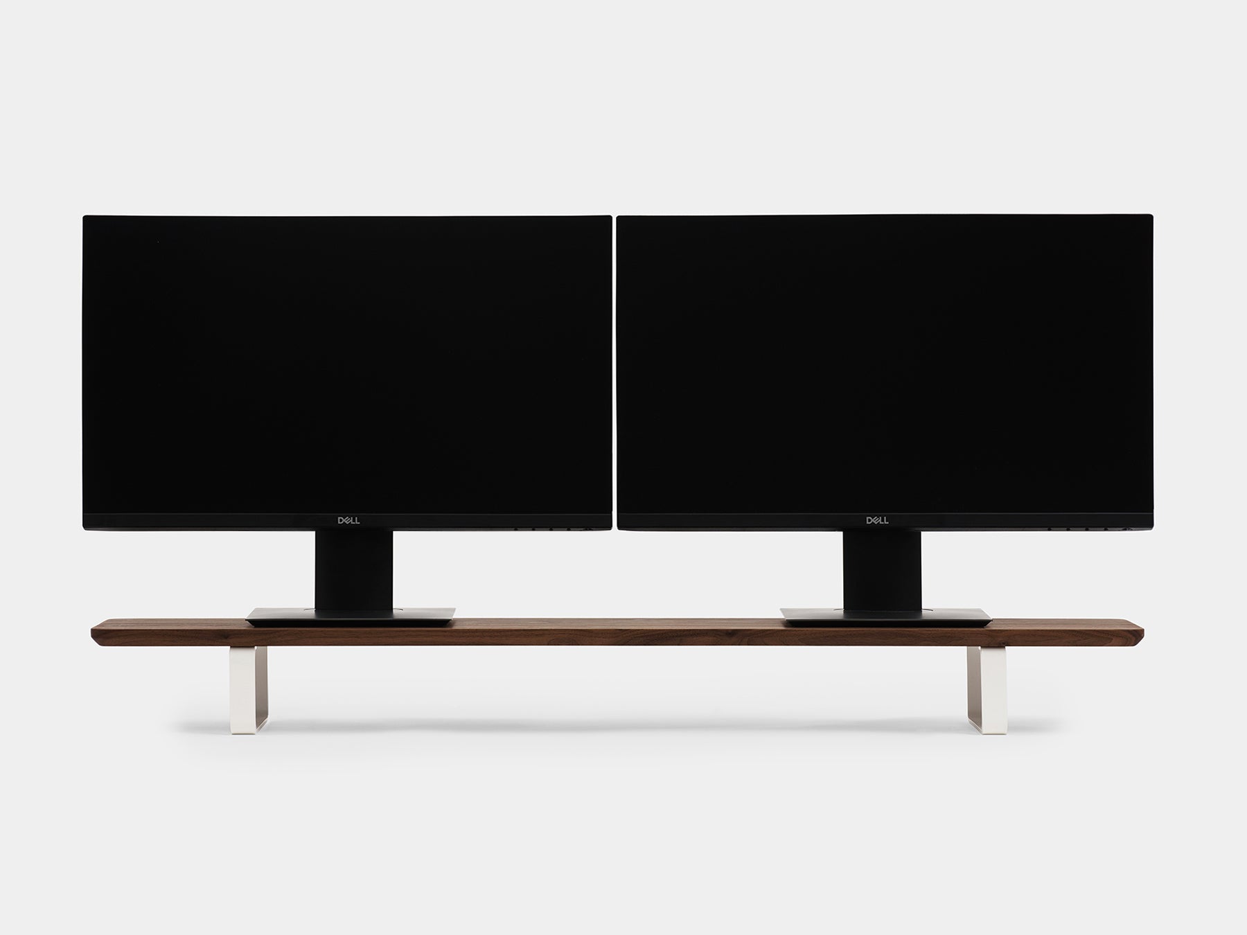 walnut desk shelf with white legs - dual screen setup | walnut, white