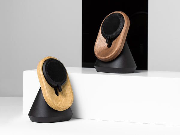 magsafe puck in oak and walnut magsafe iphone stand | -