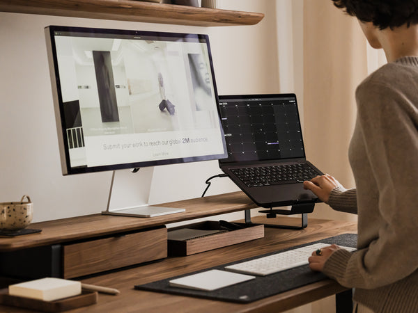 walnut wood oakywood Standing Desk Pro aesthetic desk setup configuration | walnut, ,