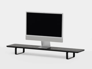 black wooden desk shelf with black legs | black, black