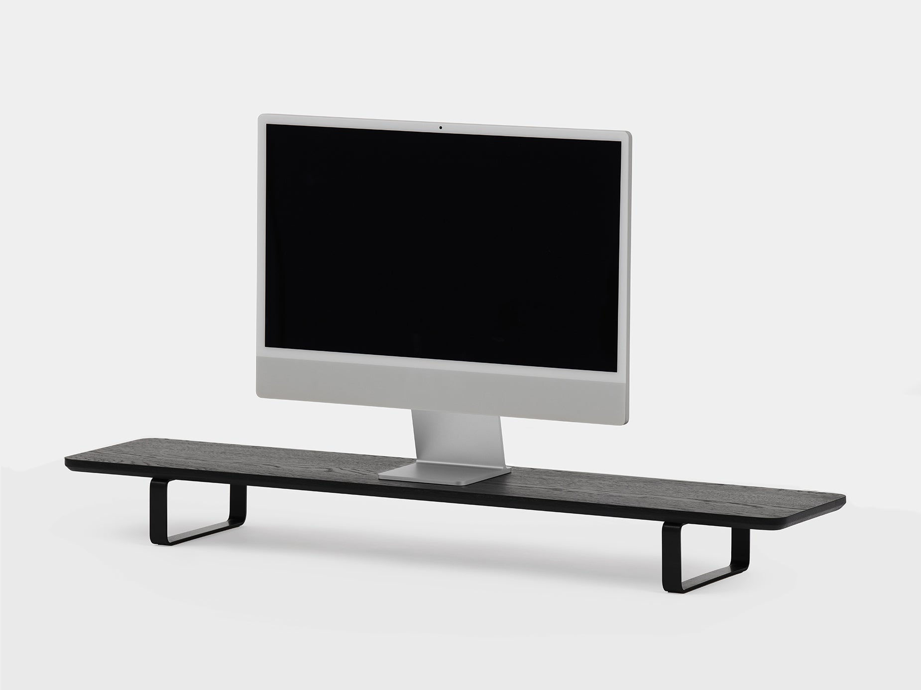 black wooden desk shelf with black legs | black, black