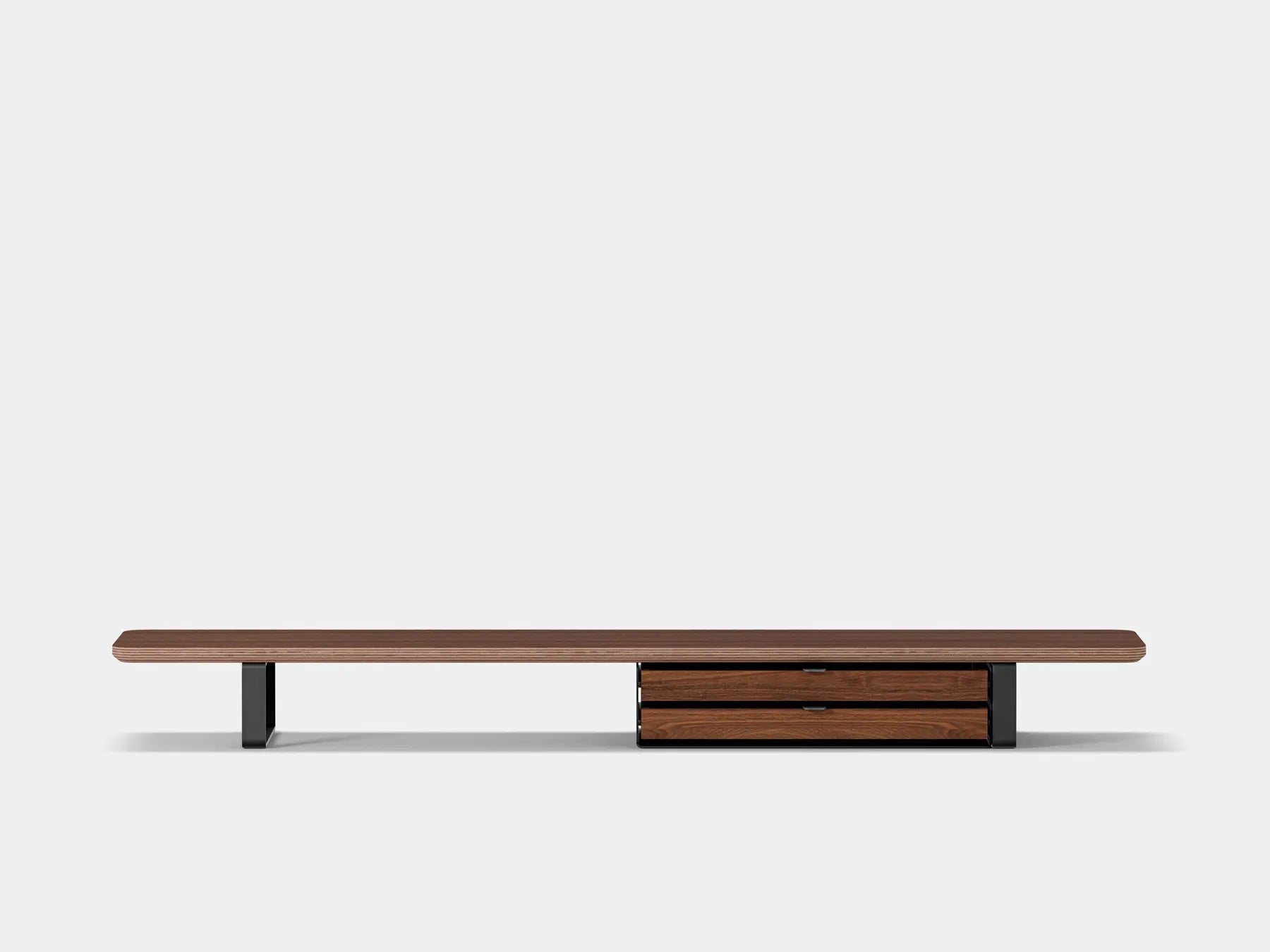 oakywood walnut veneer desk shelf with black legs and dual modular drawer | walnut veneer, dual drawer, black