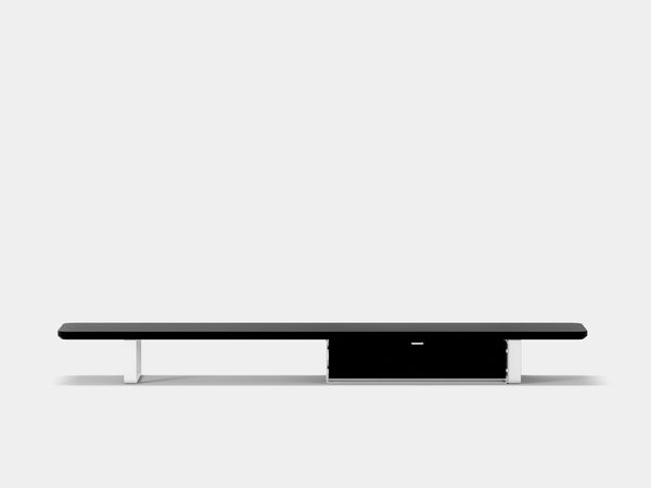 oakywood black wooden desk shelf with white legs and single modular drawer front view | black, single drawer, white