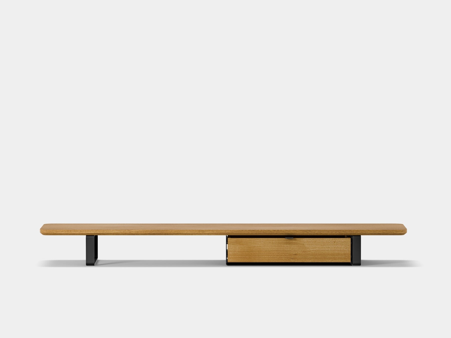 oakywood oak desk shelf with black legs and single modular drawer front view | oak, single drawer, black