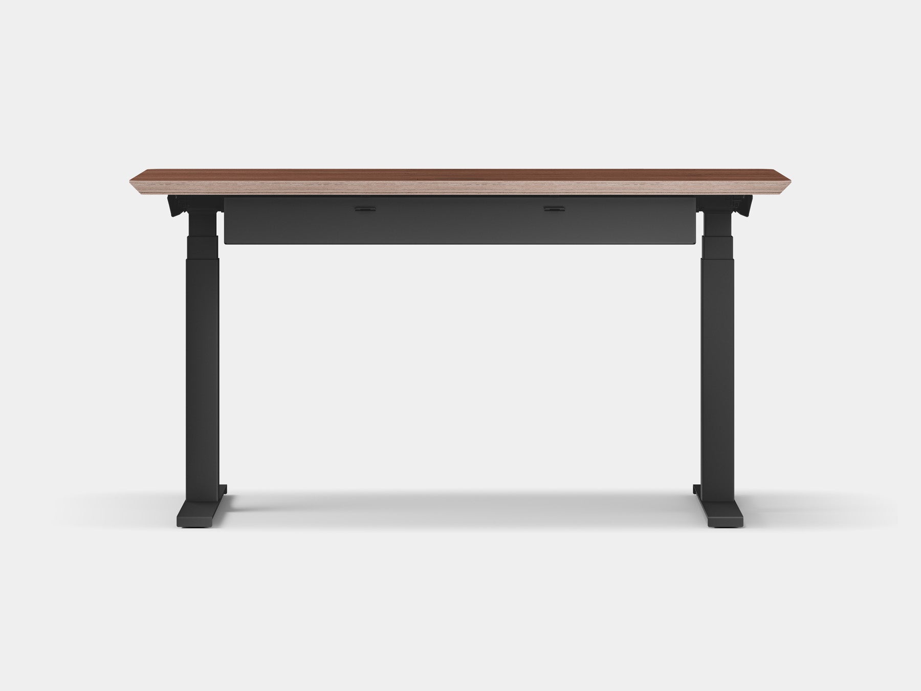 oakywood walnut veneer standing desk pro with black legs and cable management back view | walnut veneer, ,black