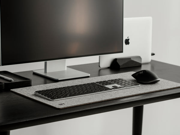 oakywood black wooden laptop stand desk setup | black