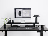 black wooden desk shelf with standing desk setup | black, 