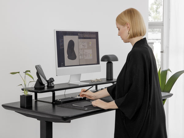 oakywood black wooden standing desk setup | black, , 
