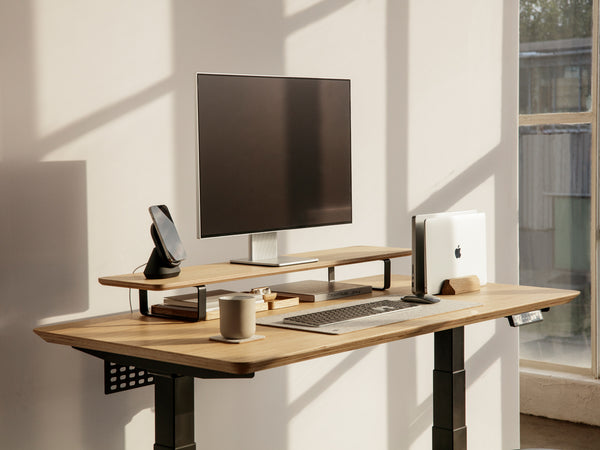 oak wooden desk shelf with standing desk setup |  oak veneer, 