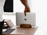 oakywood walnut wooden laptop stand in use | walnut